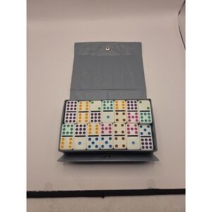 Cardinal Double Nine Dominoes Color Dot Set 55 Tiles Storage Case Complete